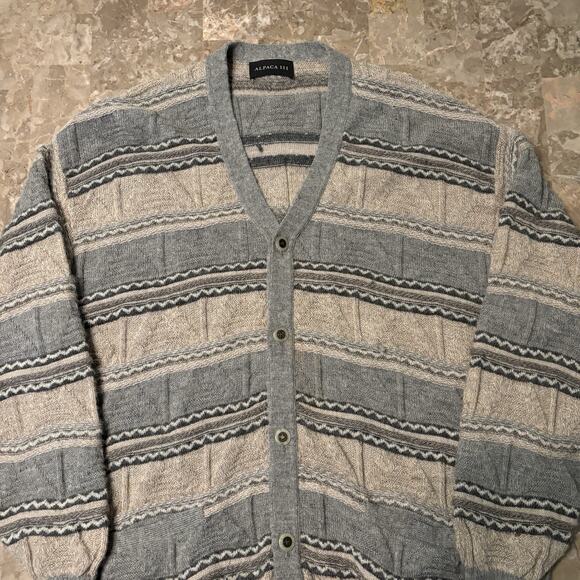 Alpaca 111 Cardigan Mens XL Brown 3D Knit 100% Alpaca Wool Sweater Cable - Picture 4 of 13